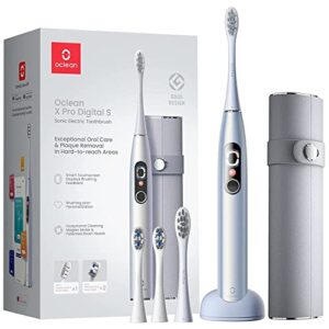 Oclean X Pro Digital spazzolino elettrico, 3 Modalità, 4 Testine e custodia da viaggio, con Schermo a colori, Durata della batteria di 30 giorni, con Timer e app, Argento