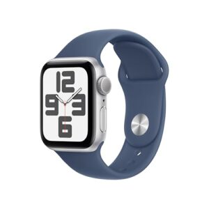 Apple Watch SE GPS, Cassa 40 mm in alluminio color argento con Cinturino Sport denim - S/M