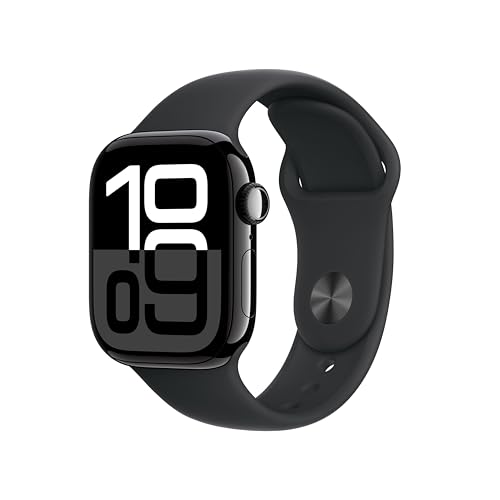 Apple Watch Series 10 GPS, Cassa 42 mm in alluminio Jet Black con Cinturino Sport nero - M/L