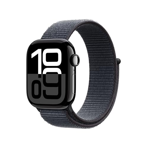 Apple Watch Series 10 GPS, Cassa 42 mm in alluminio Jet Black con Sport Loop inchiostro