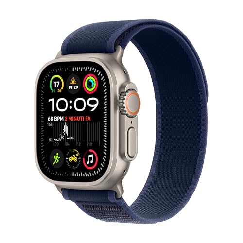 Apple Watch Ultra 2 GPS + Cellular, Cassa 49 mm in titanio naturale con Trail Loop blu - M/L