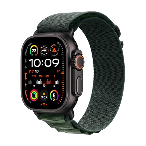 Apple Watch Ultra 2 GPS + Cellular, Cassa 49 mm in titanio nero con Alpine Loop verde scuro - Large