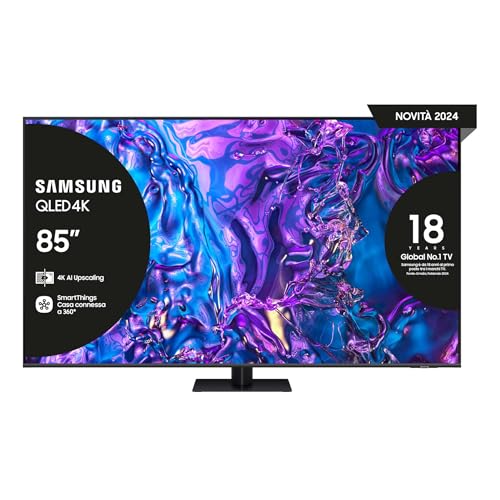 Samsung Smart TV 85" QE85Q70DAUXZT QLED 4K, Upscaling AI 4K, Processore Quantum 4K Lite, Motion Xcelerator 120Hz, AirSlim Design, DVBT-2, Q-Symphony & OTS Lite, Gaming Hub, Black, 2024