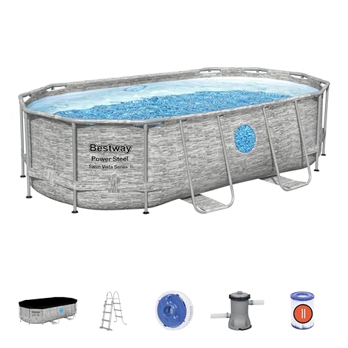 Bestway 56714-4 Set Piscina Fuori Terra Power Steel Swim Vista II Ovale da 427x250x100 cm