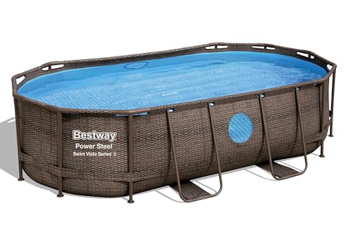 Bestway 56939 | Power Steel Swim Vista - Piscina Fuori Terra Base, Struttura e Liner, Ovale, 4.27m x2.50m x1.00m , Effetto Rattan