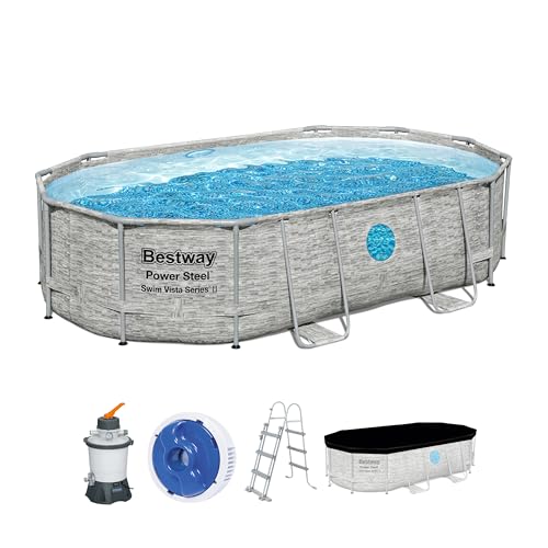 Bestway 56946-4 Piscina Power Steel Swim Vista Series Ovale con Oblò 488x 305x 107