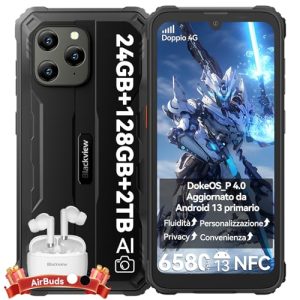 Blackview BV5300Plus Rugged Smartphone 2024, 24GB+128GB/1TB Espandibile/Octa-core, Telefono Indistruttibile Cellulare Robusto, 6580mAh, 6.1" HD+ 13MP+5MP, NFC/Face ID/OTG/GPS/Dual SIM 4G/IP68/IP69K