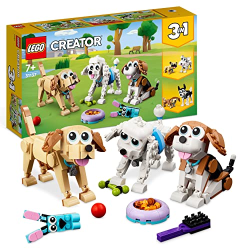 LEGO 31137 Creator Adorabili Cagnolini, Set 3 in 1 con Bassotto, Carlino, Barboncino e altri Animali Giocattolo per Bambini da Costruire, Idea Regalo per Amanti dei Cani