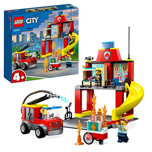 LEGO City Caserma dei Pompieri e Autopompa, Edificio da Costruire con Camion Giocattolo dei Vigili del Fuoco, Giochi per Bambini e Bambine da 4 Anni con Starter Brick, Idea Regalo di Compleanno 60375