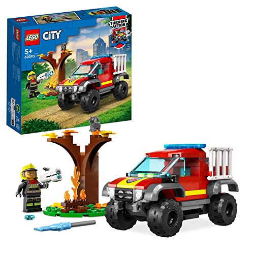 LEGO City Fire Soccorso sul Fuoristrada dei Pompieri, Camion Giocattolo dei Vigili del Fuoco 4x4 Lancia-Elementi d'Acqua, Giochi per Bambini e Bambine 60393