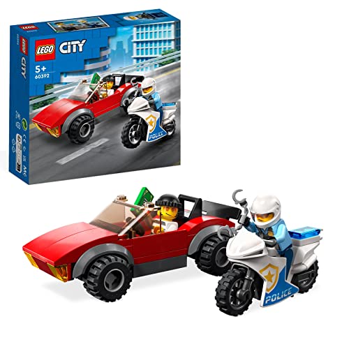 LEGO City Inseguimento sulla Moto della Polizia Giocattolo con Modello di Auto da Corsa e 2 Minifigure, Giochi per Bambini e Bambine, Idea Regalo 60392