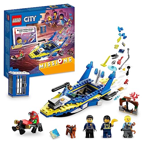 LEGO City Missioni Investigative della Polizia Marittima, Set Costruzioni con Avventura Digitale Interattiva con Barca Giocattolo, un Cane e 4 Minifigure tra cui il Personaggio TV Duke DeTain 60355