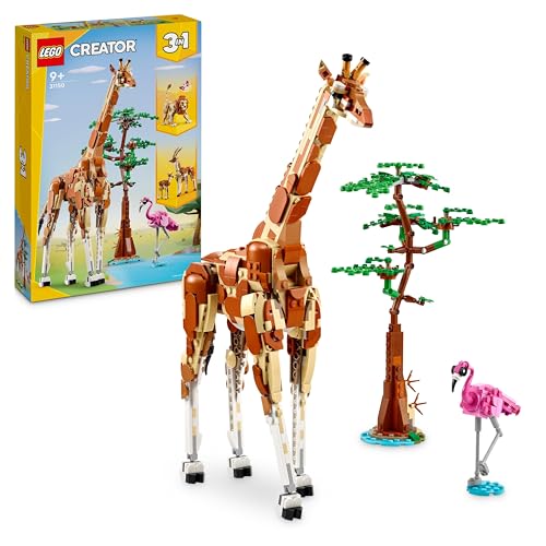 LEGO Creator 3 in 1 Animali del Safari, Giocattolo Trasformabile da Giraffa e Fenicottero in 2 Gazzelle o in Leone e Farfalla, Giochi per Bambine e Bambini da 9 Anni in su, Idea Regalo Creativa 31150