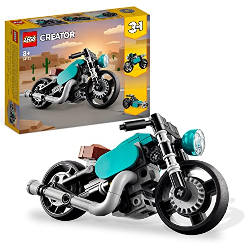 LEGO Creator Motocicletta Vintage, Set 3 in 1 con Moto Giocattolo Classica, Road Bike e Macchina Dragster, Giochi per Bambini, Ragazzi e Ragazze 31135
