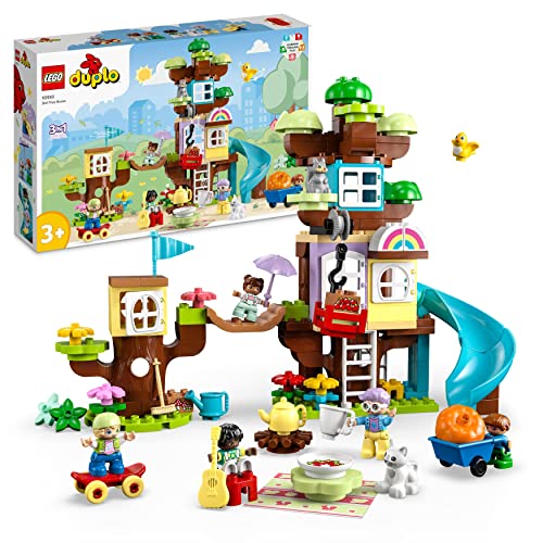 LEGO DUPLO Casa sull’Albero 3 in 1, Giochi per Bambini, Bambine dai 3 Anni in su, Attività Didattiche con 4 Figure della Famiglia, Animali Giocattolo, Mattoncini e uno Scivolo, Idee Regalo 10993
