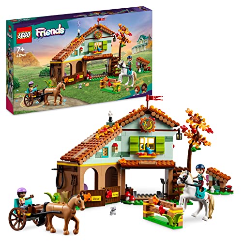 LEGO Friends La Scuderia di Autumn con 2 Cavalli Giocattolo, Carrozza e Accessori per l'Equitazione, Fattoria con Animali, Regalo per Bambine e Bambini dai 7 Anni 41745