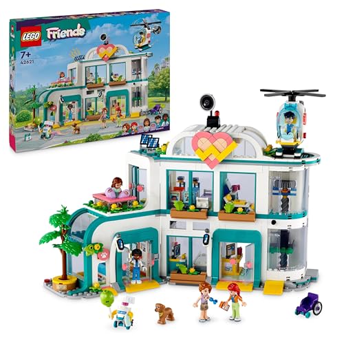 LEGO Friends Ospedale di Heartlake City, Giochi Educativi del Dottore per Bambine e Bambini da 7 Anni in su con Elicottero Giocattolo, 5 Mini Bamboline tra cui Autumn, 2 Bebè e un Cane 42621