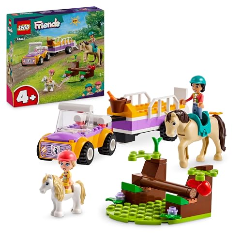LEGO Friends Rimorchio con Cavallo e Pony, Giocattolo per la Cura degli Animali con 2 Mini Bamboline di Liann e Zoya, Auto da Costruire e Accessori, Giochi per Bambine e Bambini da 4 Anni in su 42634