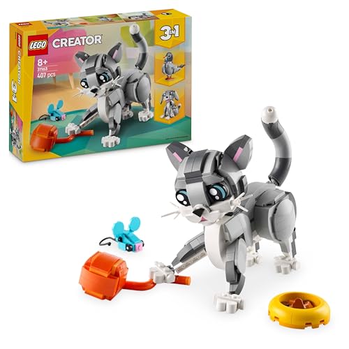 LEGO Creator 3 in 1 Gatto Giocoso Giocattolo - Si Trasforma in Piccione o in Cane - Animali da Costruire per Bambine, Bambini, Ragazze e Ragazzi da 8 Anni - Idea Regalo di Compleanno Creativa - 31163