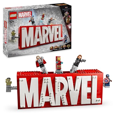 LEGO Logo e Minifigure MARVEL - Modellino da Costruire con Supereroi Leggende di Hulk, Thor, Iron Man, Black Widow e Captain America Giocattolo, Giochi per Bambini da 12 Anni da Collezione 76313