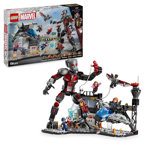 LEGO Marvel Azione di Battaglia Captain America: Civil War - Set con Supereroi, 8 Minifigure Avengers, Aereo Giocattolo Quinjet e Accessori, Giochi per Bambini e Bambine da 10 Anni dal Film 76314