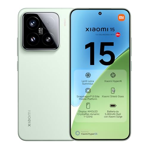 Xiaomi 15 (Smartphone), 12+256GB, Verde, Lenti Leica Summilux, Fotocamera principale Leica da 50MP, Batteria da 5.240mAh, Ricarica HyperCharge da 90W, HyperAI (Caricabatterie non incluso)
