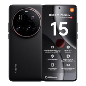 Xiaomi 15 Ultra Smartphone, 16+512GB, Nero, Lenti Leica Summilux, Sensore principale da 1 pollice, 200MP, Batteria da 5.410mAh, HyperCharge da 90W, HyperAI (Caricabatterie non incluso)