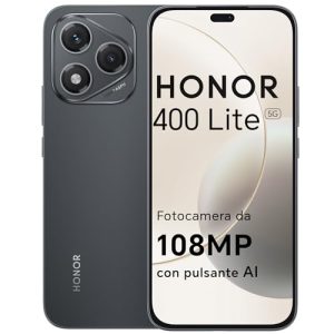 HONOR 400 Lite Smartphone 5G Dual SIM NFC, 8GB RAM 256GB Memoria, 108MP con pulsante AI telefono Android 15, 6.7 pollici AMOLED Eye-Care Display, 5230 mAh,IP65&SGS, Velvet Black [Versione italiana]