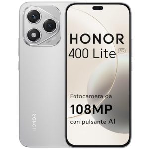 HONOR 400 Lite Smartphone 5G Dual SIM NFC, 8GB RAM 256GB Memoria, 108MP con pulsante AI telefono Android 15, 6.7 pollici AMOLED Eye-Care Display, 5230 mAh,IP65&SGS, Velvet Grey [Versione italiana]