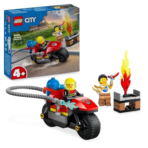 LEGO City Motocicletta dei Pompieri da Soccorso, Giochi per Bambini e Bambine da 4 Anni in su con Moto Giocattolo dei Vigili del Fuoco, 2 Minifigure, Estintore e Barbecue da Costruire 60410
