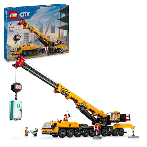 LEGO City Gru da Cantiere Mobile Gialla, Giochi Creativi per Bambini e Bambine da 9 Anni con Veicolo Giocattolo da Cantiere con Funzioni Realistiche e 4 Minifigure, Idea Regalo Divertente 60409
