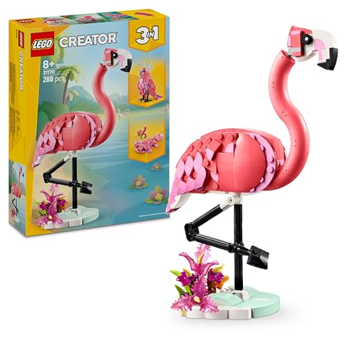 LEGO Creator 3 in 1 Animali Selvatici: Fenicottero Rosa Giocattolo - Si Trasforma in Uccello Cacatua o in Axolotl - Animali da Costruire per Bambini e Bambine da 8 Anni - Regalo di Compleanno 31170