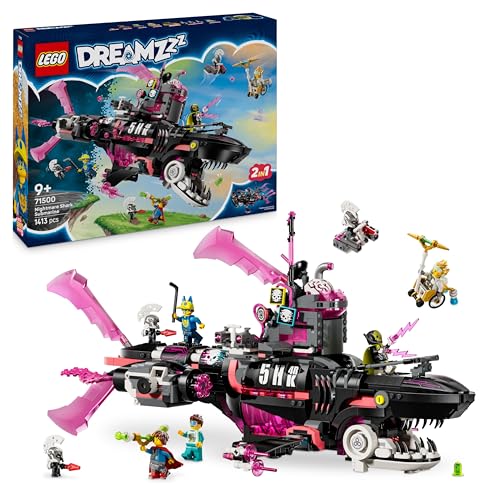 LEGO DREAMZzz 2 in 1 Sottomarino-Squalo Nightmare - Giocattolo Modulare con 2 Opzioni di Costruzione, 2 Velivoli Staccabili e 5 Minifigure tra cui Mateo e Astrid - Regalo per Bambini da 9 Anni - 71500