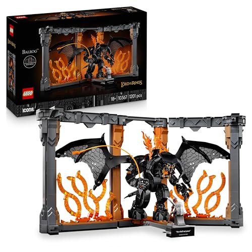 LEGO Icons Il Signore degli Anelli: Book Nook del Balrog - Costruzione per Adulti da Esposizione - Modellino con Minifigura di Gandalf il Grigio e Figura di Balrog - Regalo da Collezione - 10367