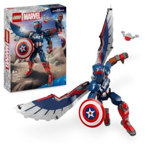 LEGO | Marvel Nuovo Personaggio Costruibile di Captain America, Action Figure Giocattolo, Supereroe Snodabile da Collezione con Scudo e Ali, Giochi per Bambini e Bambine da 8 Anni, Idea Regalo 76296