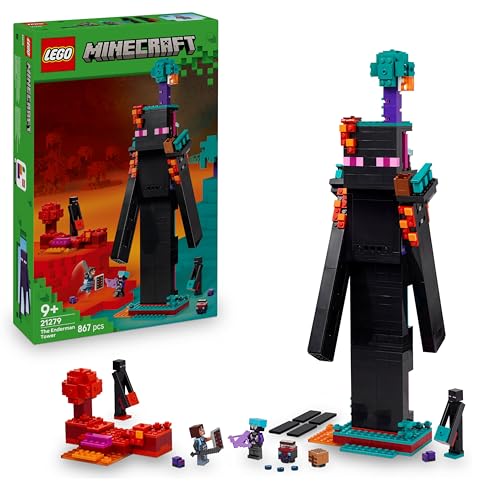 LEGO Minecraft 2in1 La Torre dell'Enderman - Giocattolo Modulare che si Trasforma in 2 Fortezze - con 6 Personaggi e Portale del Nether - Regalo per Bambini e Fan dei Videogiochi da 9 Anni - 21279