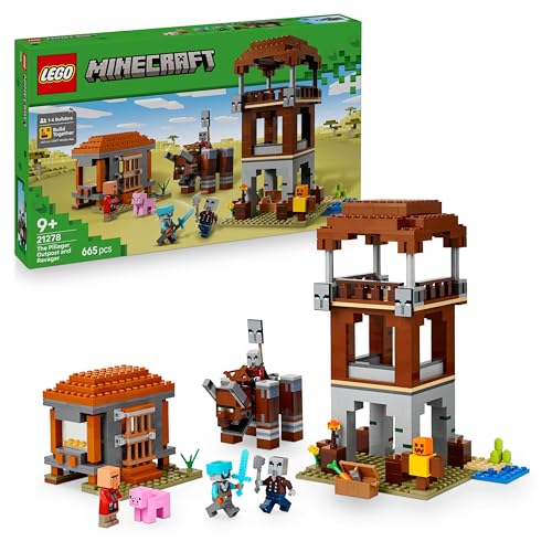 LEGO Minecraft L’Avamposto del Saccheggiatore e Predone - Giocattolo con Fortezza e Figura Snodabile del Razziatore con Funzione di Mascella Sferra Testate - Regalo per Bambini da 8 Anni - 21278