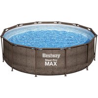 Piscina base struttura e liner rotonda Steel Pro MAX da 366x100 cm rattan scuro