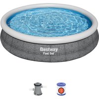 Piscina per Bambini Bestway Fast Set Stampa Effetto Rattan Ã366x76 cm con Pompa Filtro a Cartuccia 1.249 l/h