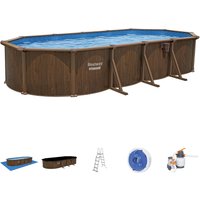 Set piscina fuori terra ovale Hydrium da 732x366x132 cm effetto legno