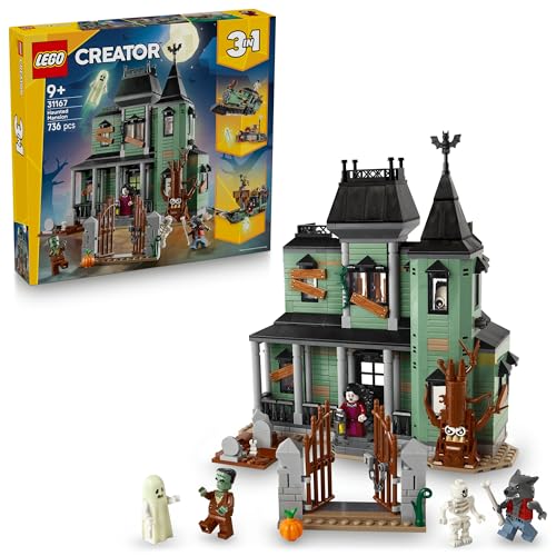 LEGO Creator 3 in 1 Villa Spettrale - Casa Giocattolo Interattiva che si Trasforma in Nave Fantasma o in Treno - Include 5 Minifigure - Regalo Creativo per Bambini e Bambine da 9 Anni in su - 31167