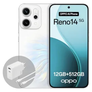 OPPO Reno14 5G 12+512GB, Smartphone Android sbloccato AI, Display 6,59" 120Hz AMOLED, Fotocamera AI 50+50MP, Batteria 6000mAh, IP69, Opal White (Include Caricatore 80W SUPERVOOC)