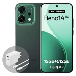 OPPO Reno14 5G 12+512GB, Smartphone Android sbloccato AI, Display 6,59" 120Hz AMOLED, Fotocamera AI 50+50MP, Batteria 6000mAh, IP69, Luminous Green (Include Caricatore 80W SUPERVOOC)