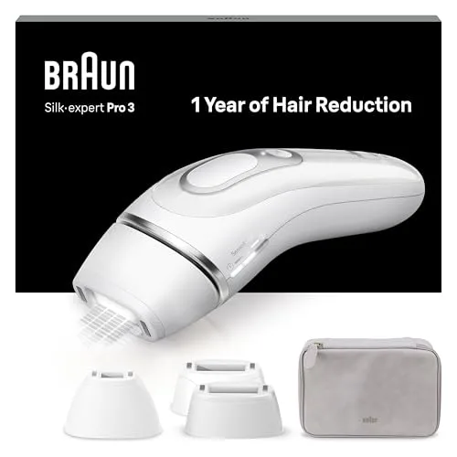 Braun Silk·expert Pro 3 Epilatore Luce Pulsata, Depilatore Corpo Donna, Alternativa All’Epilazione Laser, Laser Peli Donna, Epilazione a Casa, Con Custodia, 3 Testine, Idea Regalo, Bianco/Oro, PL3230