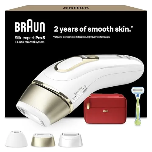 Braun Silk·expert Pro 5 Epilatore Luce Pulsata, Depilatore Corpo Donna, Alternativa al Laser Peli, Con Custodia, Rasoio Donna Venus, 3 Testine, Luce Pulsata Braun, Idea Regalo, PL5262