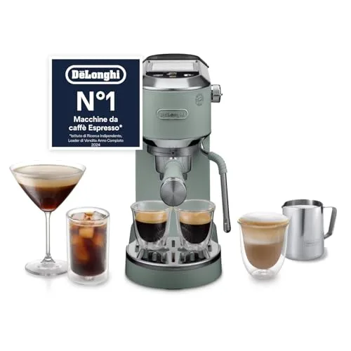 De'Longhi Dedica Duo EC890.GR Macchina Manuale per Caffè Espresso, Cappuccino e Cold Brew, Barista, Dotata di Lancia vapore per My LatteArt, Display Touch, Larga 15cm, Serbatoio Estraibile 1,1L, Verde