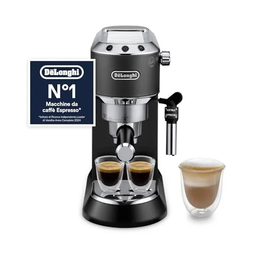 De’Longhi Dedica Style – Perfetto Macchina da Caffè Espresso, Compatibile con Cialde ESE, Montalatte Manuale per Cappuccino, Pannello di Controllo con Pulsanti, Larghezza 15 cm, Nero (EC685.BK)