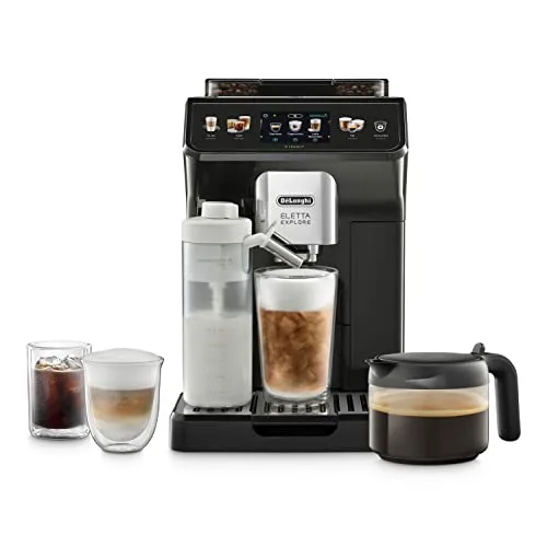 De’Longhi Eletta Explore – Perfetto Macchina da Caffè Automatica, LatteCrema Montalatte Automatico, 50 Bevande incl. Cold Brew in un Solo Tocco, Display Touch a Colori, Grigio Scuro (ECAM452.67.G)