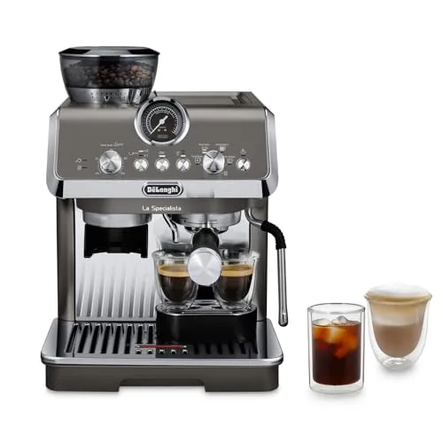 De'Longhi La Specialista Arte Evo EC9255.T Macchina per Caffè in Chicchi Manuale con Funzione Cold Brew, Montalatte Manuale My Latte Art, Incluso Kit da Barista, Controllo Temperatura, 1450W, Titanio