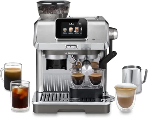 De’Longhi La Specialista Touch – Perfetto Macchina da Caffè Espresso, Macinacaffè Integrato, 10 Bevande incl. Cold Brew in un Solo Tocco, Montalatte Automatico e Manuale, Touchscreen, Metal (EC9455.M)